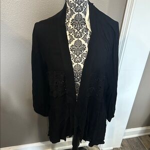 NWT Black Open Front Cardigan with Lace Detail size large